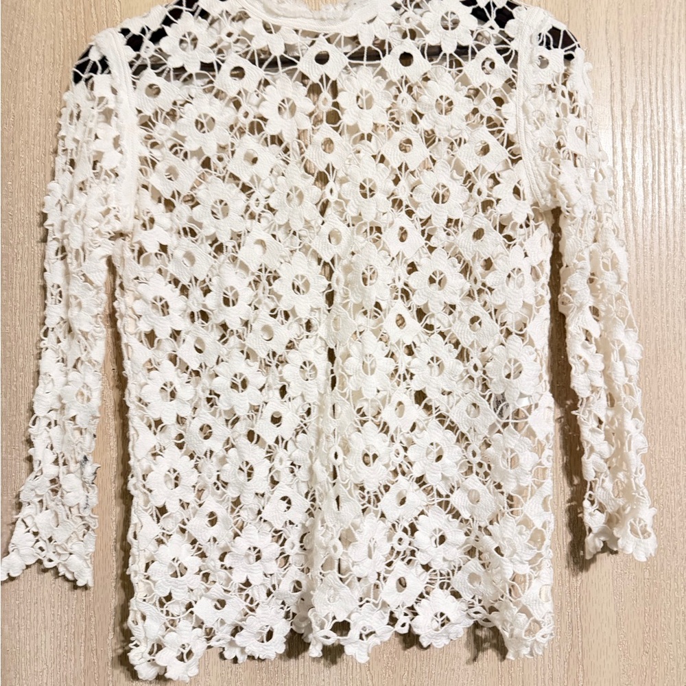 Sandro Paris White Crochet Lace Top – Size 1 (US Small) - Picture 4 of 16
